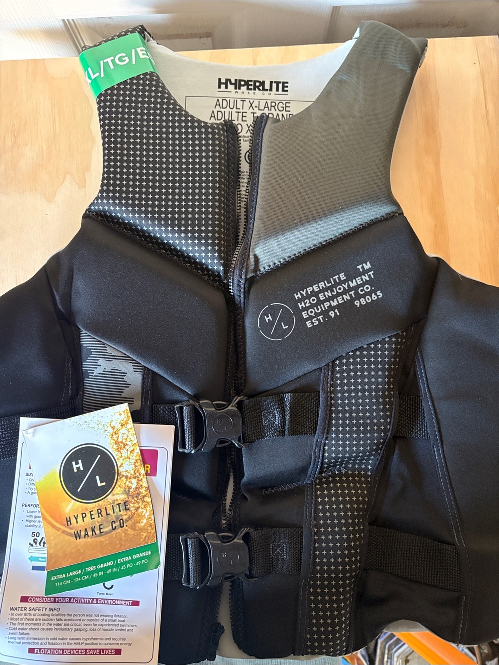 Hyperlite Adult X-Large Neoprene Life Vest - Black & Gray